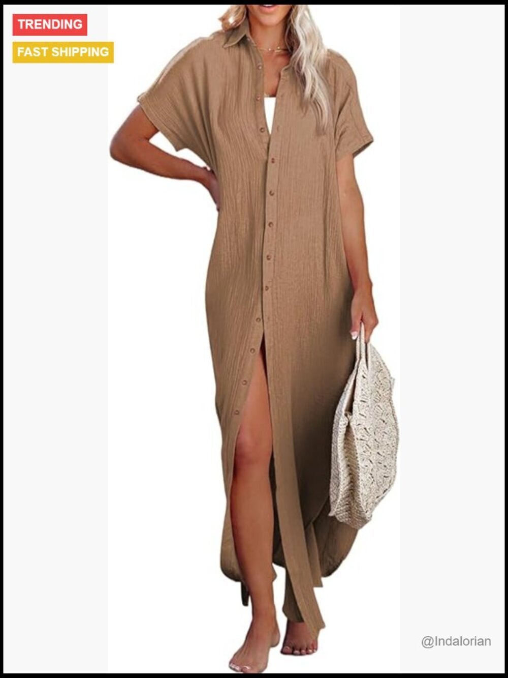 Short Sleeve Button Down Dress Side Split Kimonos Swimsuit Cover Up